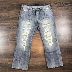 1921 Western Glove Works Men’s Distressed Handcrafted Bootcut Denim Jeans Sz 38
